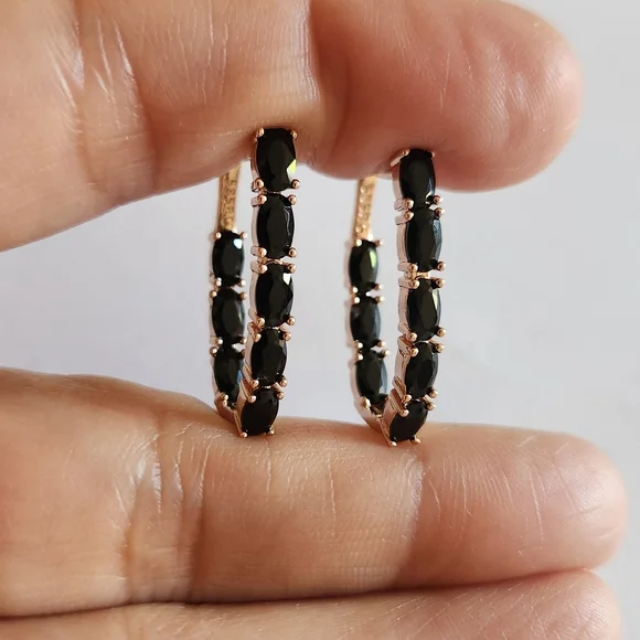 New 14K Gold Filled Onyx Hoop Earrings for Women